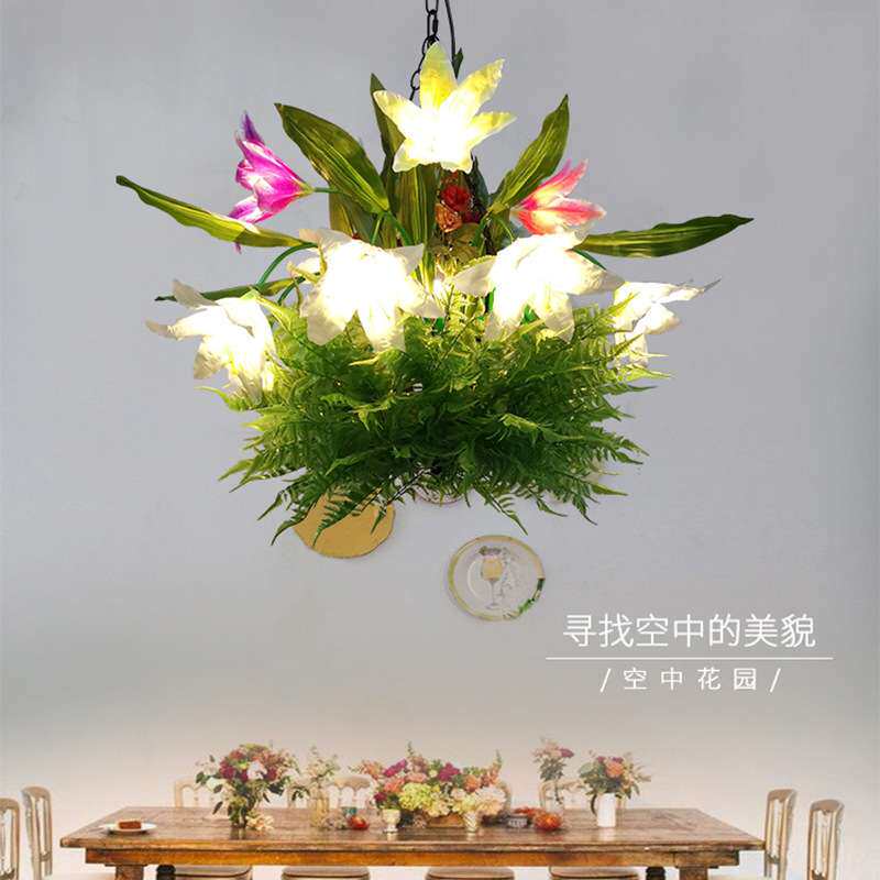 创意餐厅植物吊灯田园酒吧清吧主题绿植装饰灯花草氛围灯绿植灯