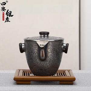 四安银庄双耳锤纹泡茶壶纯手工足银手抓壶防烫多功能随手泡茶家用