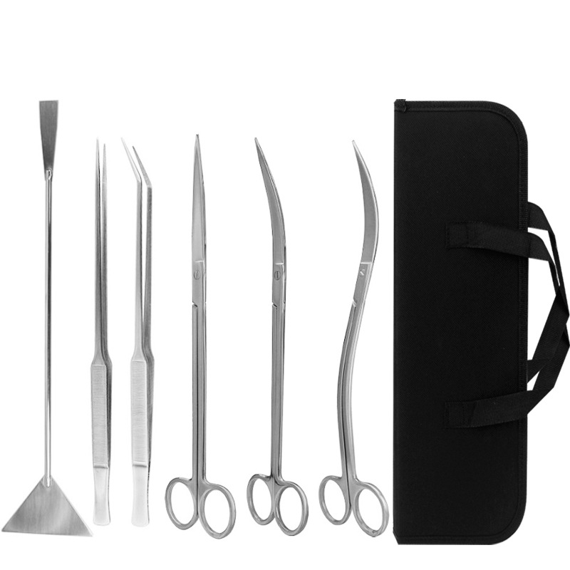 AD款鱼缸造景水族工具包6件套装不锈钢水草剪镊子水草修剪工具平