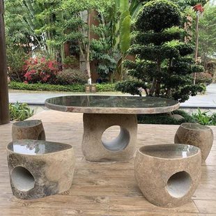 鹅卵石石桌石凳庭院花园户外园林户外休闲圆桌石桌茶台石桌