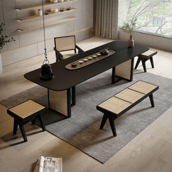 侘寂风藤编实木泡茶桌简约功夫茶大板茶台办公室新中式茶桌椅组合,住宅家具,家用茶台/茶桌,淘宝优惠券,粉丝福利购,淘宝优惠卷