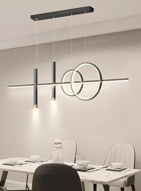 北欧2022新款灯具现代简约饭厅餐桌吧台黑色一字极简长条餐厅吊灯