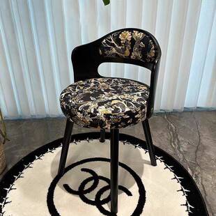 中古风化妆椅梳妆台椅子女生卧室旋转美式复古梳妆凳实木靠背凳子