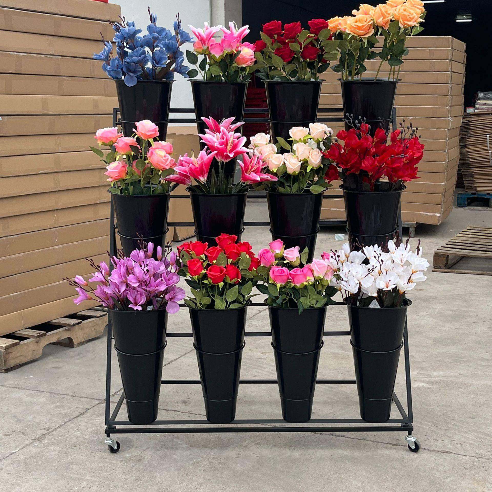 花店置物架展示架鲜花架可移动多层铁艺花架圆筒支撑花杆花艺支架