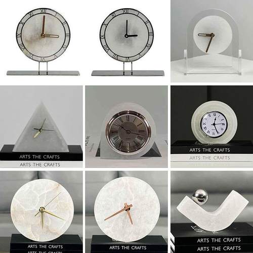 金属云石座钟台钟摆件装饰家居客厅样板间书房桌面时钟表轻奢软装