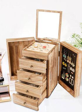 可珠宝盒木制5层大号收纳盒带镜子和4个抽屉复古风格