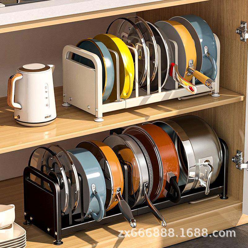 厨房置物架可伸缩锅架橱柜内下水槽放锅架子可调节锅具收纳架