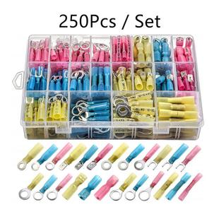 250PCS盒装 铲状6.3公母端子防水绝缘接线端子 热缩端子组合套装