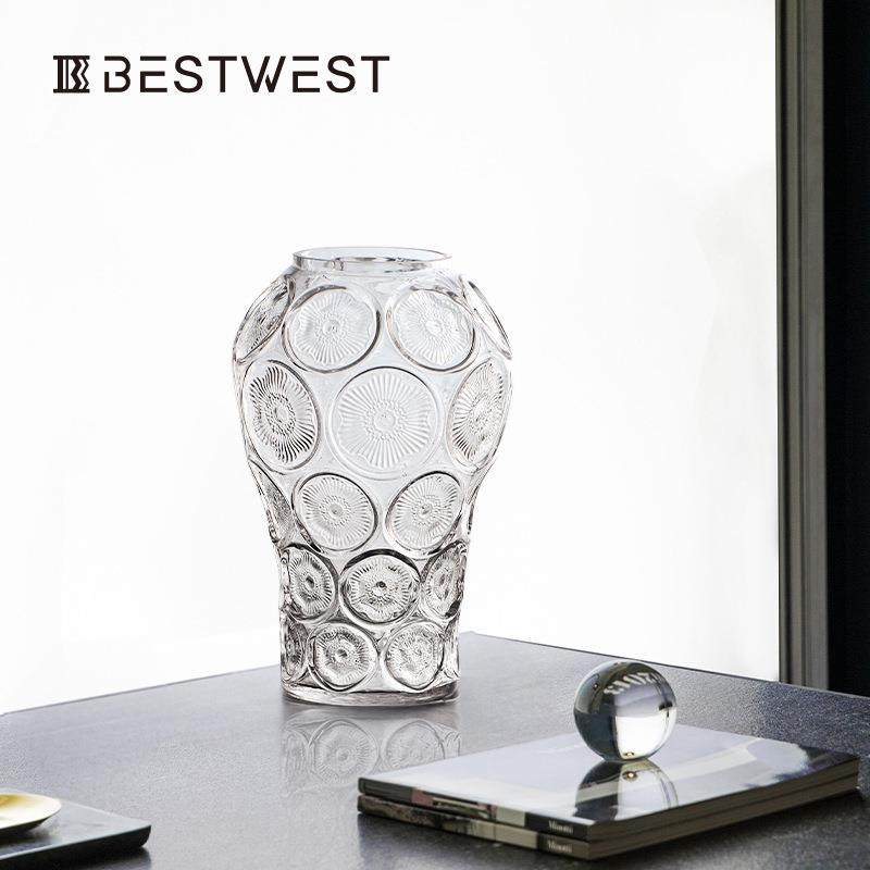 博西家居简约圆形纹路透明水培玻璃花瓶摆件家居客厅装饰品花器,纺织面料/辅料/配套,纺织机械配件,淘宝优惠券,粉丝福利购,淘宝优惠卷