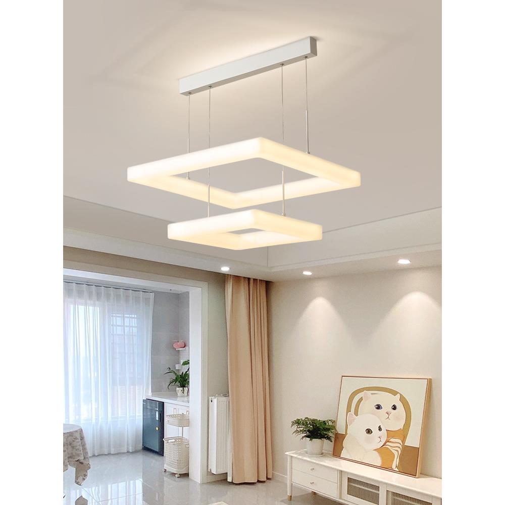 客厅吊灯现代简约奶油风网红led超亮方块吊灯2024年新款全屋灯具