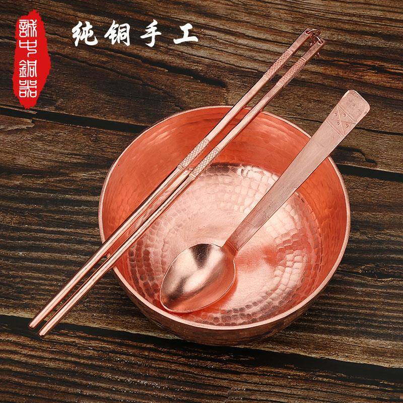 6JN铜碗红铜家用饭碗铜勺铜筷子手工加厚铜餐具紫铜碗筷套装补