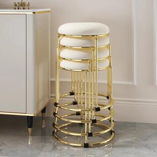 轻奢凳子家用茶几客厅小凳子圆铁钢筋凳铁板凳加厚全钢钛金小凳子