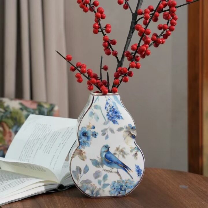 青花瓷花瓶摆件客厅插花中式国风陶瓷美式装饰复古玄关瓷器高级感