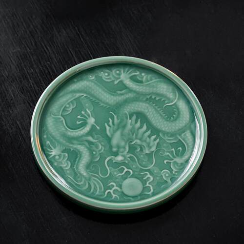玩物尚置青瓷壶承家用中式陶瓷果盘茶具配件干泡盘盖碗托茶壶托盘