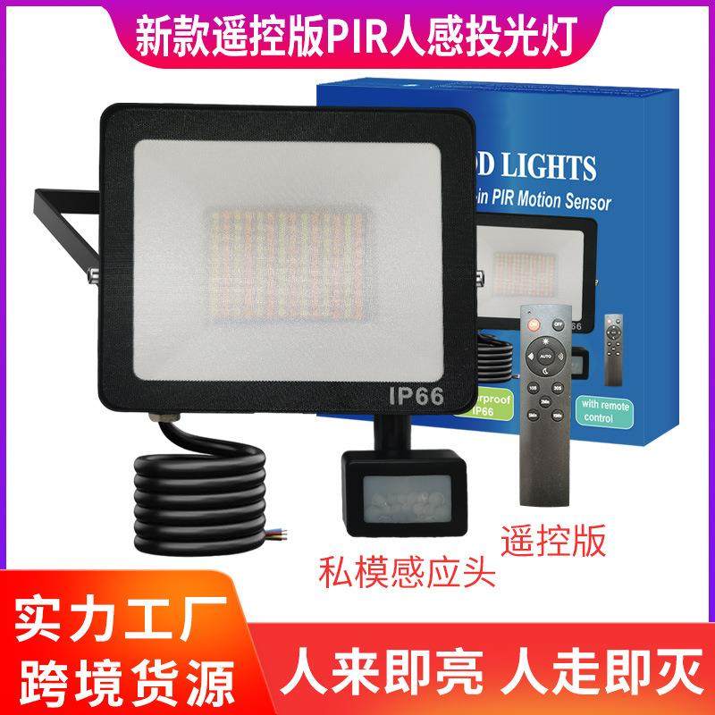 新品上市LED遥控版PIR人感投光灯户外楼道庭院家用照明防水防晒