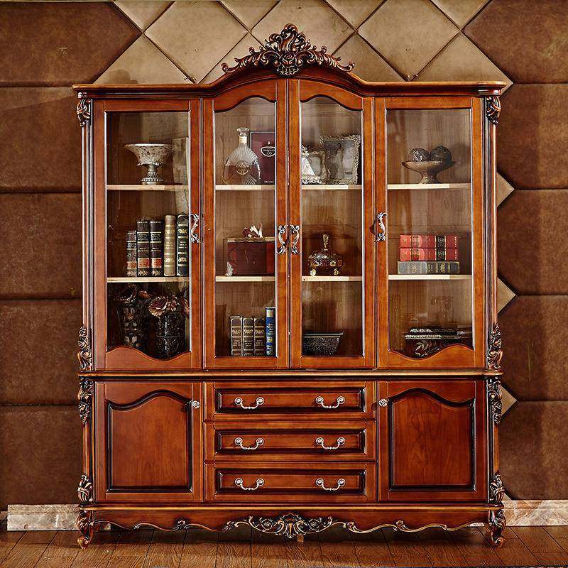 欧式四门书柜书房实木书橱美式复古柜子家用乡村收纳豪华书桌家具,收纳整理,烫衣板及配件,淘宝优惠券,粉丝福利购,淘宝优惠卷