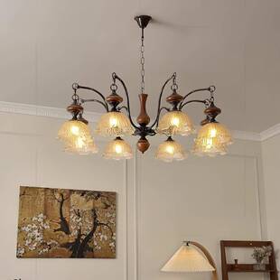 法式复古风冰裂纹罩南洋风中古卧室餐厅吊灯现代大厅主灯客厅吊灯