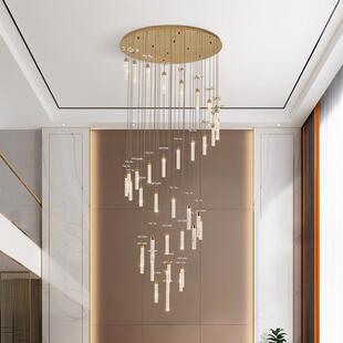 别墅客厅挑空楼梯长吊灯轻奢水晶复式楼大吊灯后现代简约旋转灯具