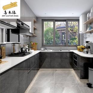 家用厨房灶台全屋橱柜开放式 厨房U型灶台柜石英石台面整体厨柜