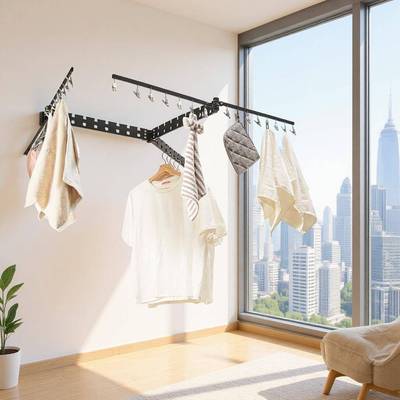 太空铝晾衣架多功能伸缩折叠晾衣收纳挂件阳台室内家用壁挂置物架