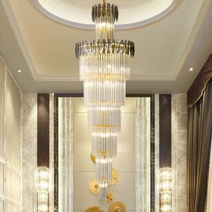 客厅大灯水晶灯后现代简约中空高层楼梯别墅复式楼轻奢水晶大吊灯