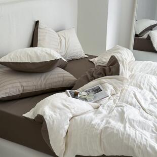 A类高级肌理感全棉提花四件套日式简约男生床上用品纯棉床单被套4