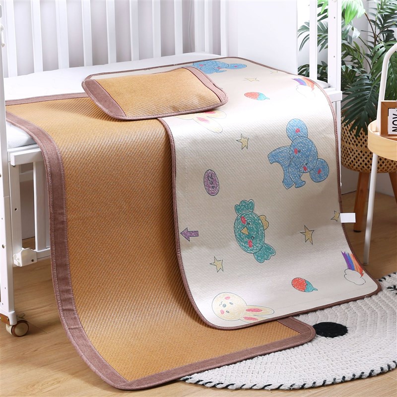 儿童凉席套装两用双面藤冰丝席子宿舍幼儿园夏季学生床垫草席