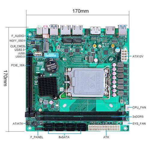 派勤12/13H670/Q670工控主板迷你ITX千兆双网口8盘位NAS带PCIe