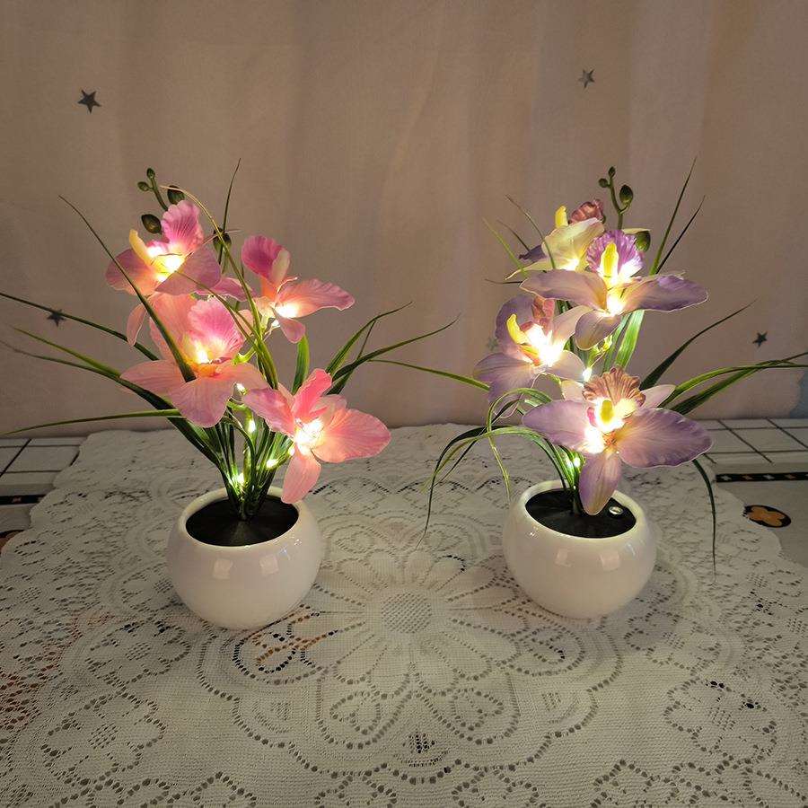 蝴蝶兰花盆栽灯简约高雅家居装饰小夜灯摆件酒店摆放婚庆氛围台灯