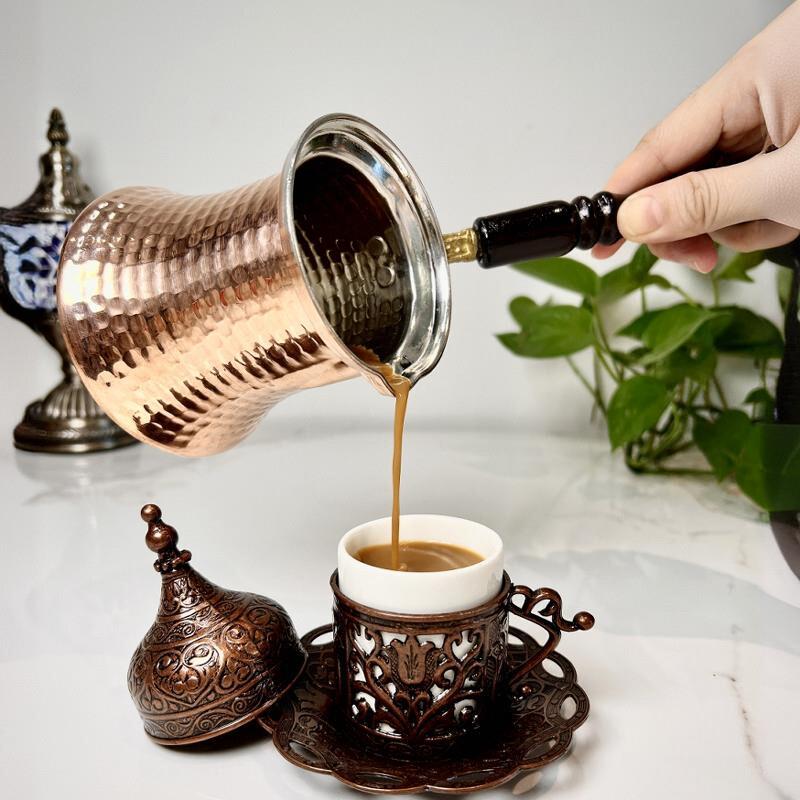 土耳其进口手工加厚铜咖啡壶热奶煮茶壶木柄防热 手冲壶