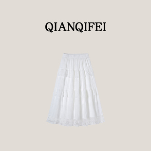 13F 81001 纤奇菲 高腰温柔白色蕾丝蛋糕半身裙 279 新款