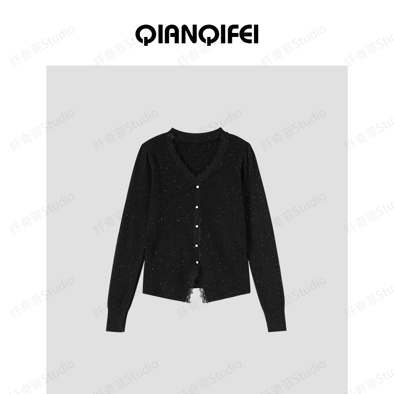 11-27H【纤奇菲】新款法式蕾丝镂空亮丝修身针织衫 81104-8812