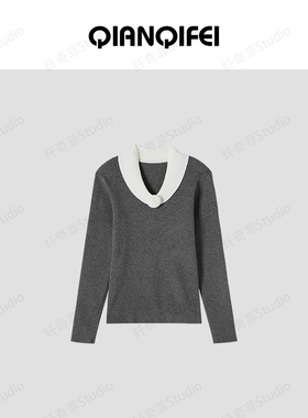 2-4F【纤奇菲】新款撞色立体花小V领气质针织衫 81104-J6960