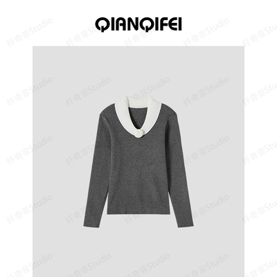 2-4F【纤奇菲】新款撞色立体花小V领气质针织衫 81104-J6960