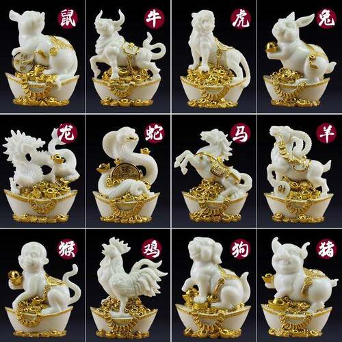 十二生肖摆件汉白玉铜鼠牛虎兔龙马羊鸡狗猪家居工艺装饰品