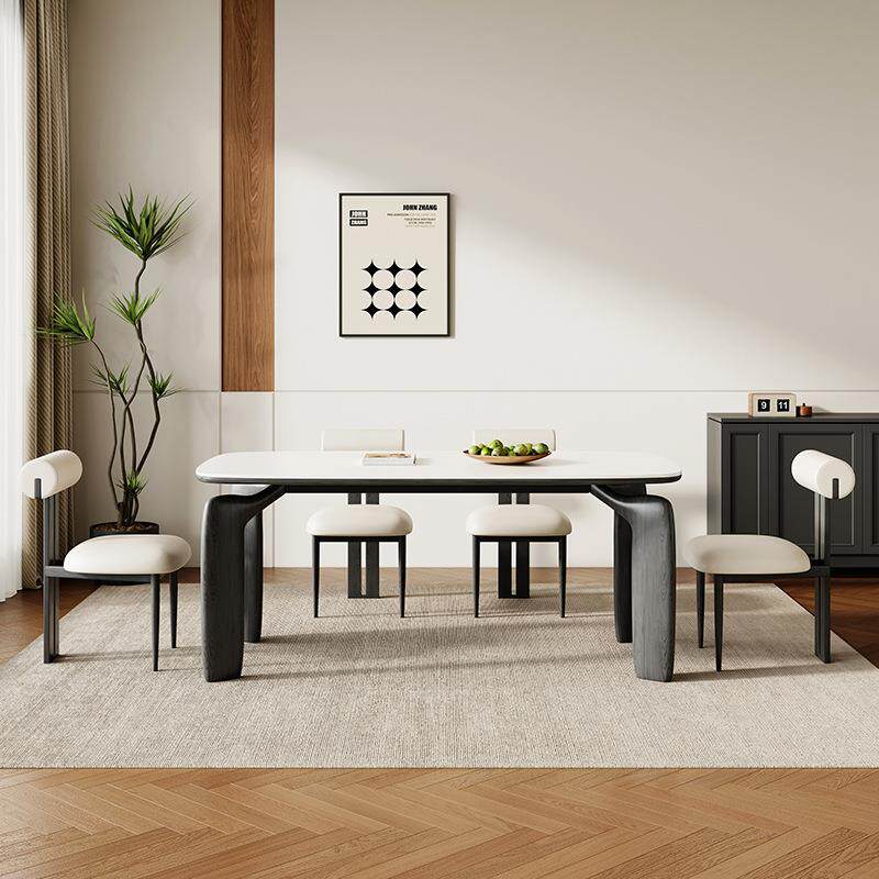 北欧原木奶油风餐桌现代简约家用小户型白蜡木大象腿实木岩板餐桌