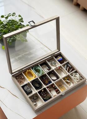 大容量解压小玩具收纳盒edc收藏箱透明玻璃盖子翻盖格子展示架