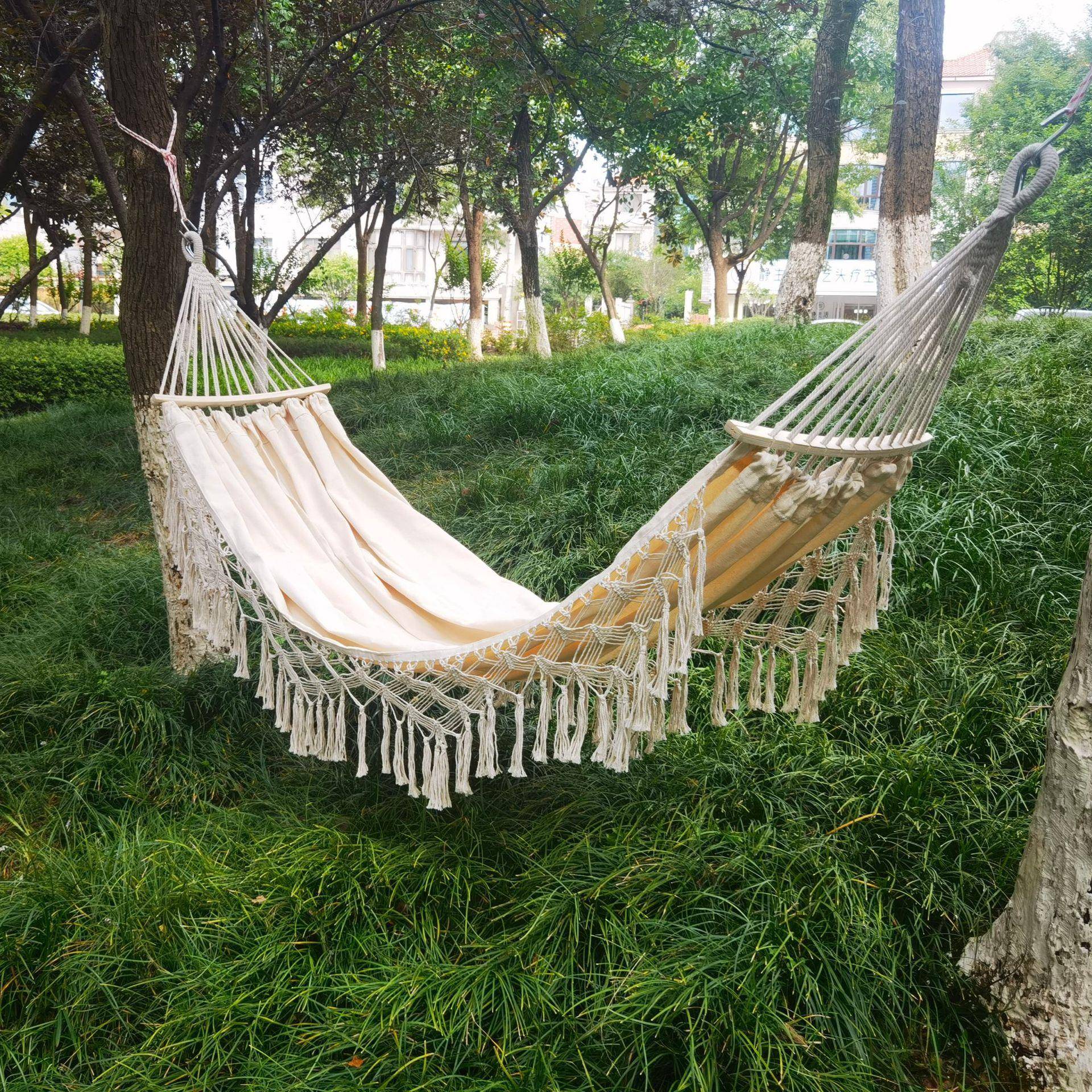 户外吊床流苏花边吊床帆布吊床秋千吊椅户外民宿摄影踏青吊床