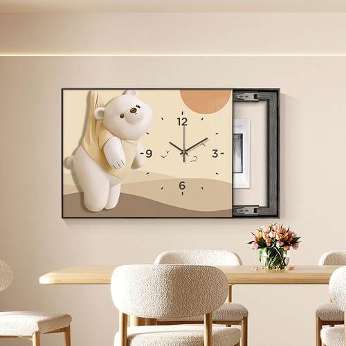 奶油风电表箱装饰画带钟表免打孔配电箱遮挡挂画电闸总开关壁画