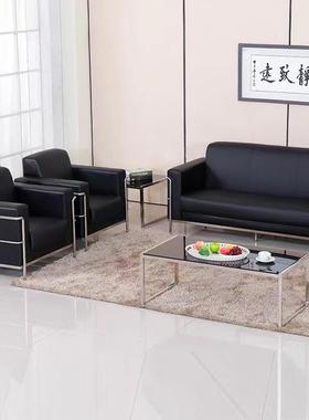 办公沙发商务简约会客接待经典Lc23柯布西耶真皮不锈钢沙发三人位