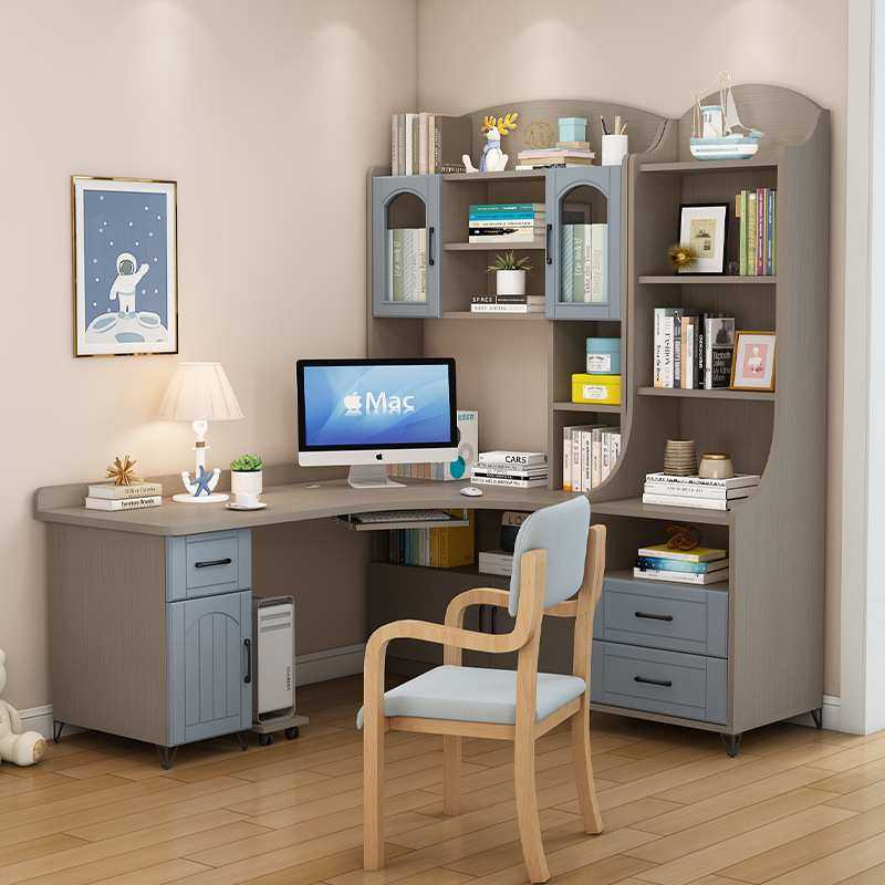 书桌书架一体家用简约儿童学习桌子实木书桌带书柜转角台式电脑桌,3C数码配件,USB灯,淘宝优惠券,粉丝福利购,淘宝优惠卷