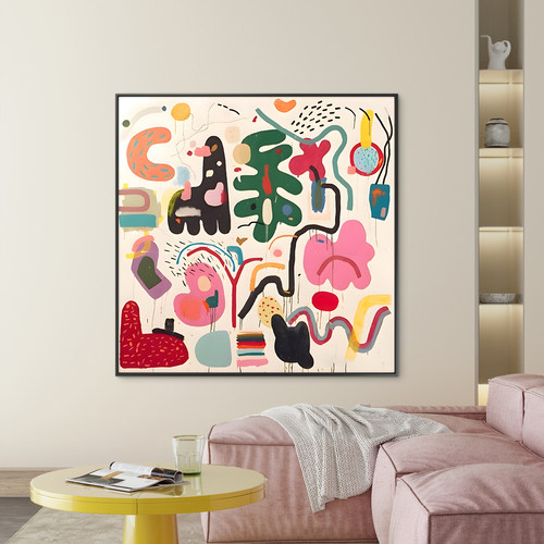 抽象手绘油画小众艺术画方形挂画