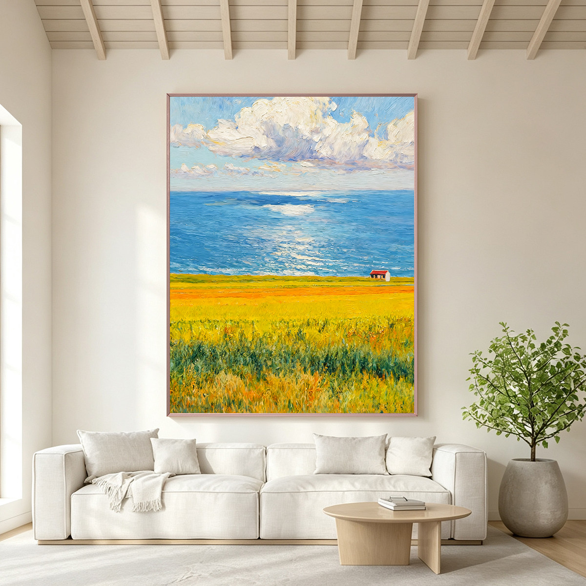 小众印象派麦田海景装饰画客厅入门玄关田园风抽象油画餐厅画挂画图片