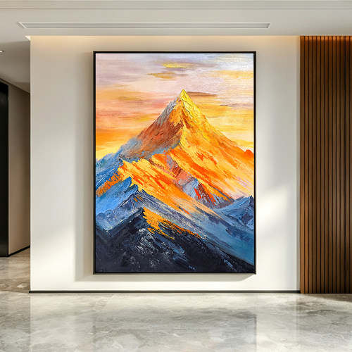 手绘日照金山客厅沙发背景墙挂画