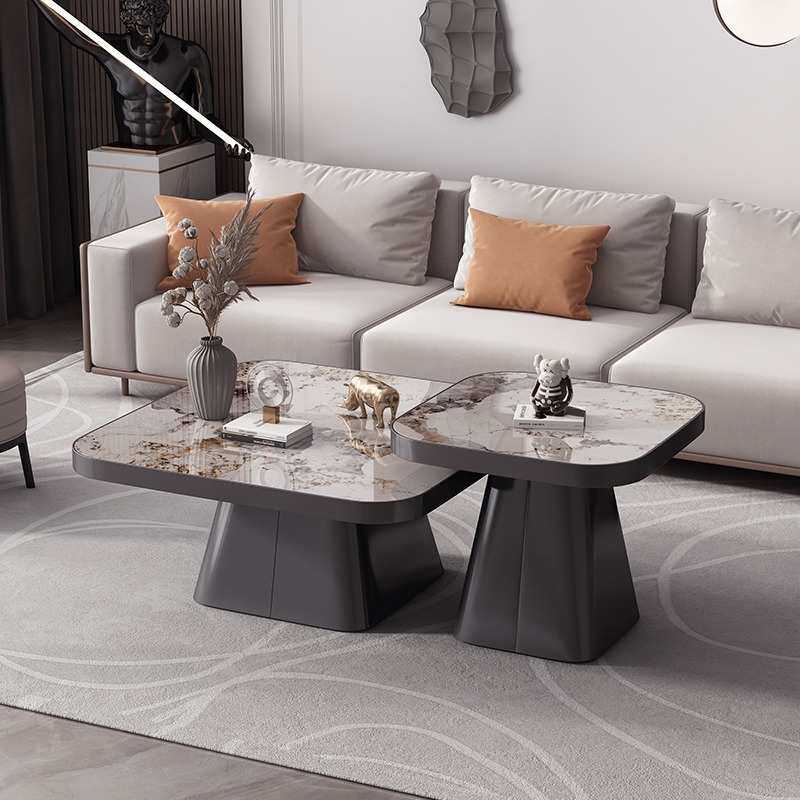 意式轻奢现代极简巖板茶几客厅大理石方形高级微晶石茶几家用组合