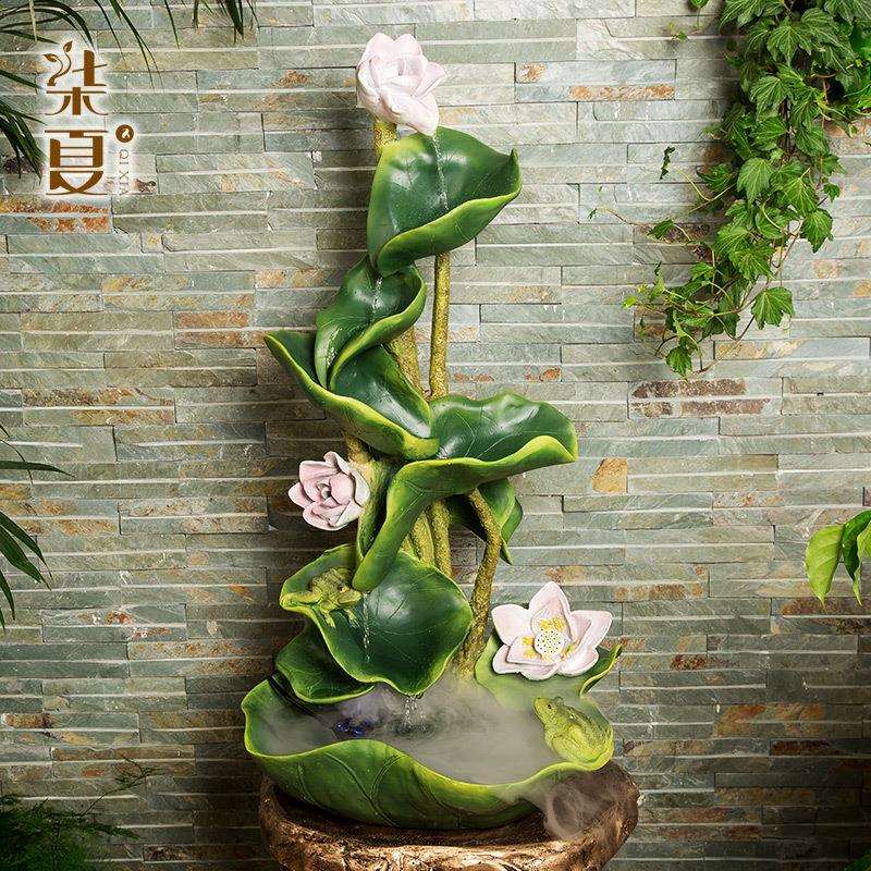 办公室荷叶假山循环流水摆件树脂工艺品喷泉水景客厅创意装饰