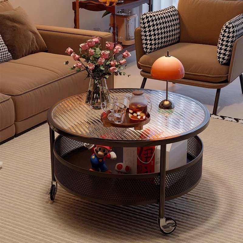 玻璃茶几小户型客厅家用现代简约可移动带轮双层边几小圆桌旋转,电子元器件市场,其它元器件,淘宝优惠券,粉丝福利购,淘宝优惠卷