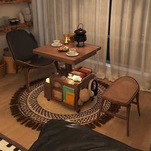 实木时代升降茶几移动推车茶桌折叠餐桌两用茶台多功能客厅沙发