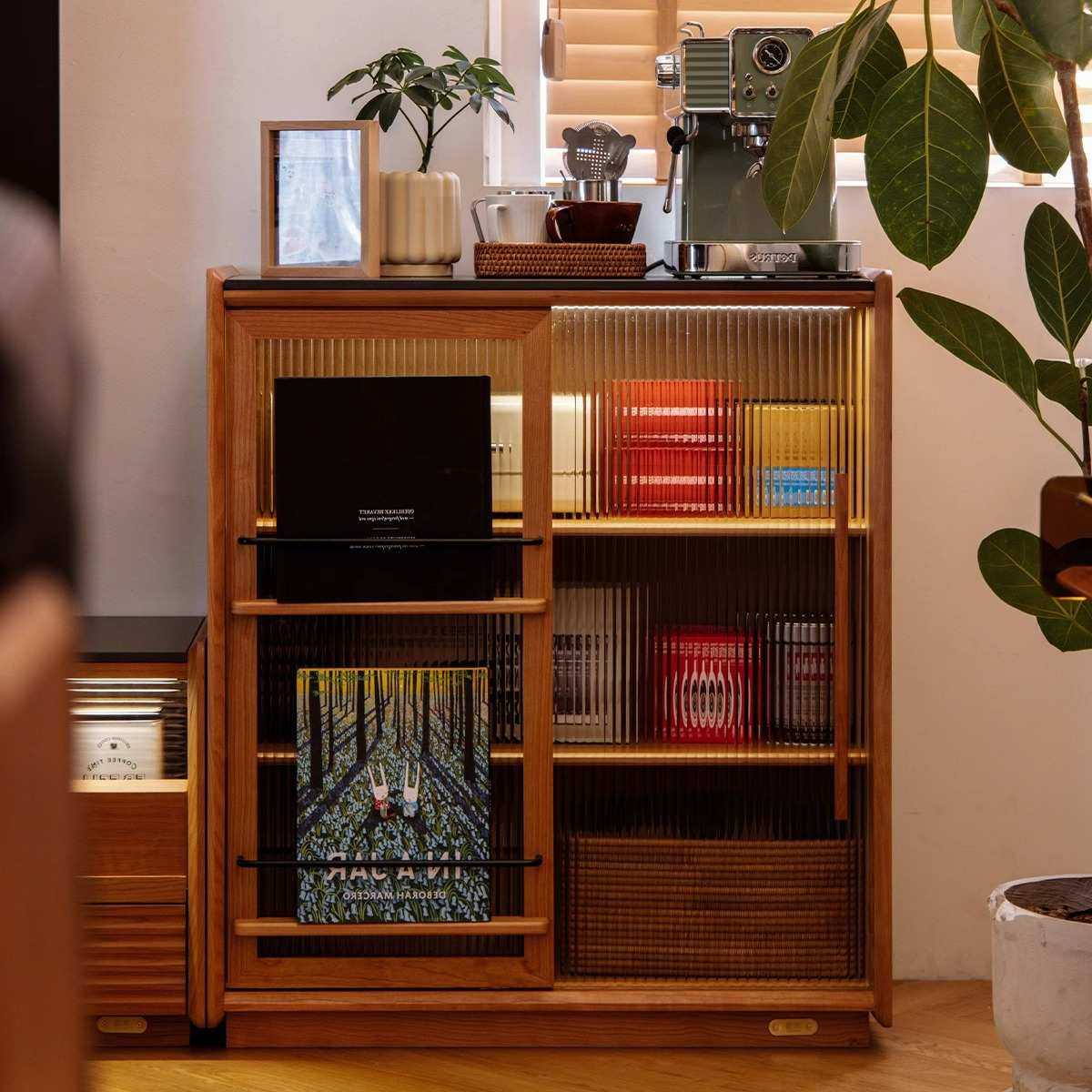 大小留岩边柜电视柜旁储物柜客厅樱桃木收纳柜靠墙实木柜子置物柜