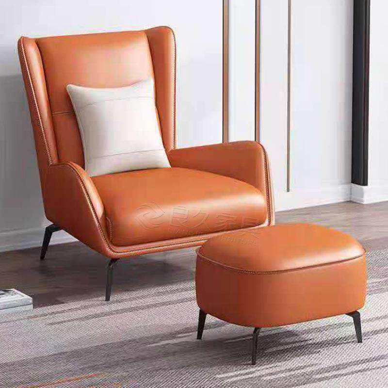 轻奢客厅皮艺懒人椅简约现代休闲单人沙发高背椅子商务老虎椅